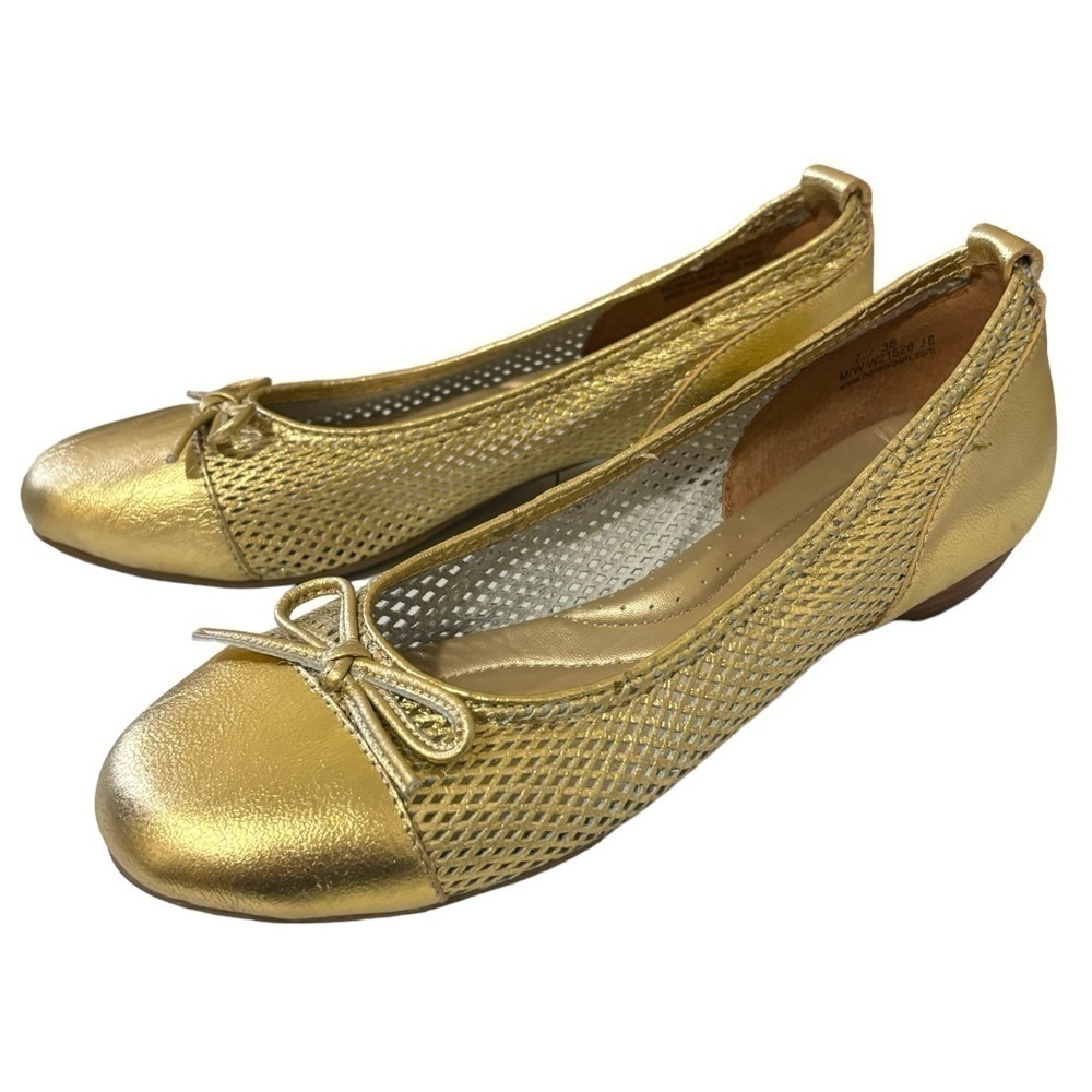 Born Crown Leather Metallic Gold Mesh Low Heel Ballet Flats Size US 7   EU 38